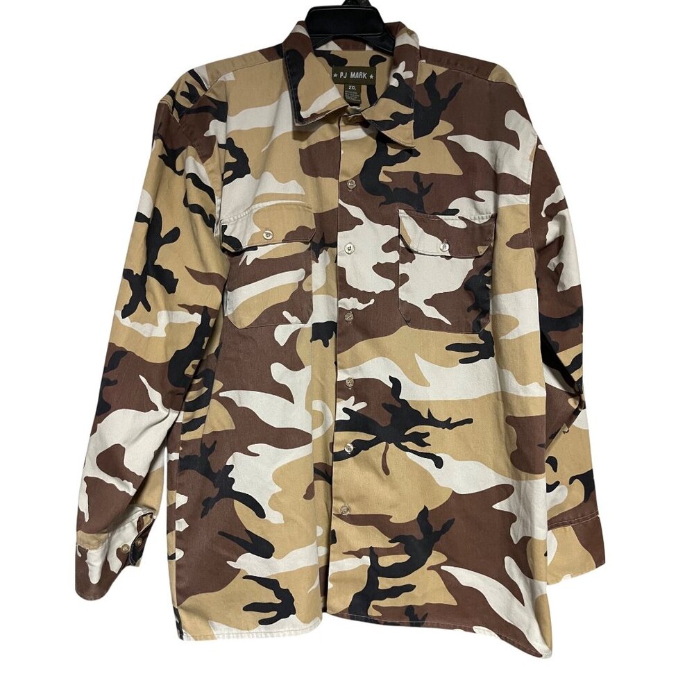 PJ Mark Mens Camouflage Button-Up Shirt Long Shirt Shacket Size 2XL Vintage 1990